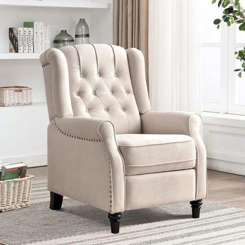 Fauteuil inclinable à dossier capitonné et pieds en bois