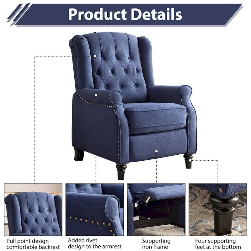 Fauteuil inclinable à dossier capitonné et pieds en bois