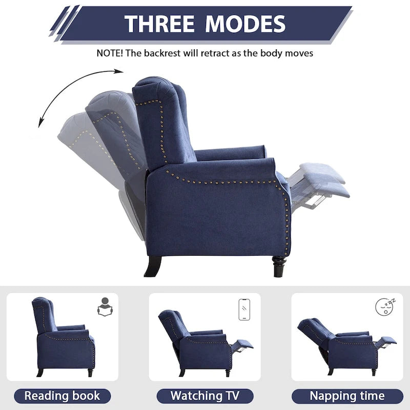 Fauteuil inclinable à dossier capitonné et pieds en bois