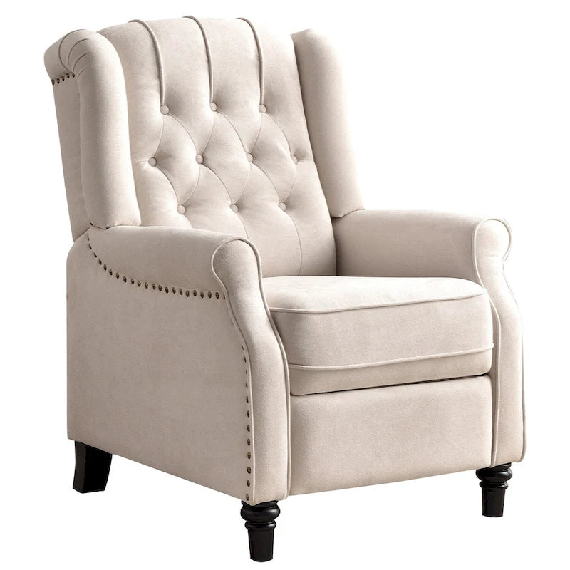 Fauteuil inclinable à dossier capitonné et pieds en bois