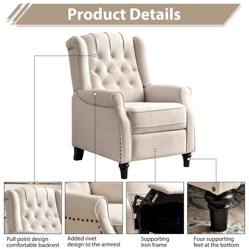 Fauteuil inclinable à dossier capitonné et pieds en bois