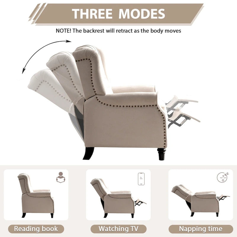 Fauteuil inclinable à dossier capitonné et pieds en bois
