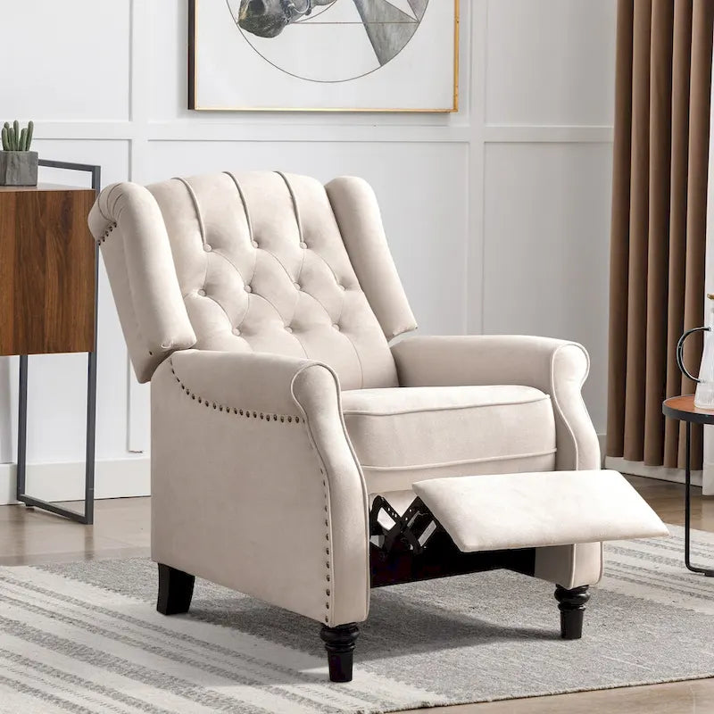 Fauteuil inclinable à dossier capitonné et pieds en bois