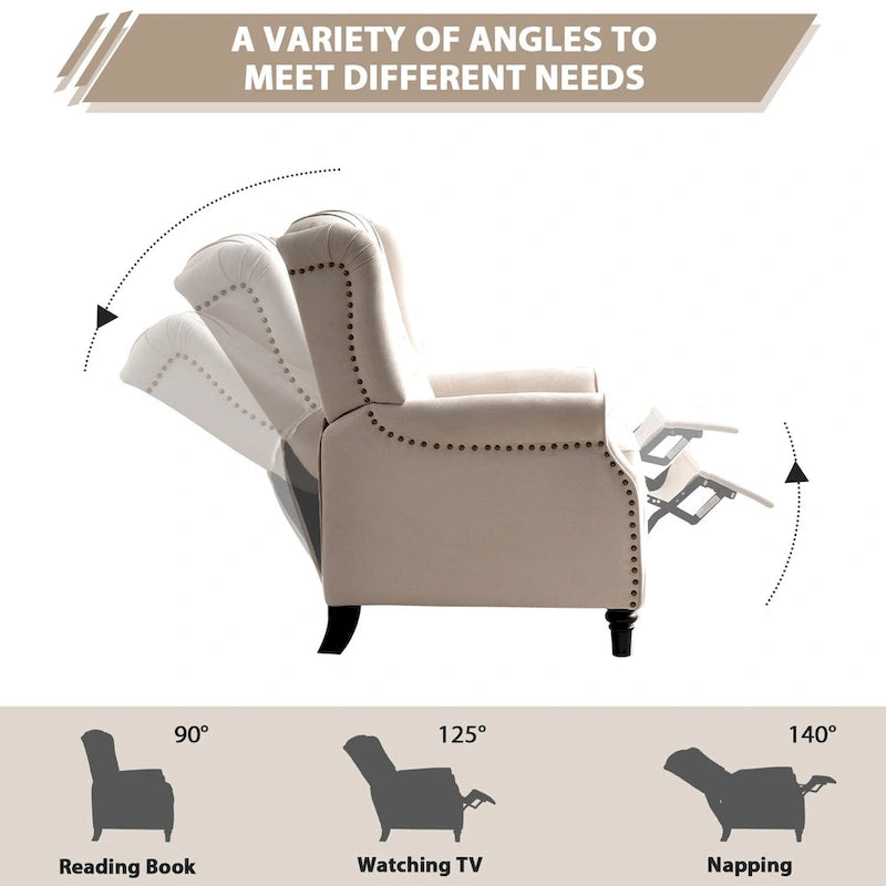 Fauteuil inclinable à dossier capitonné et pieds en bois