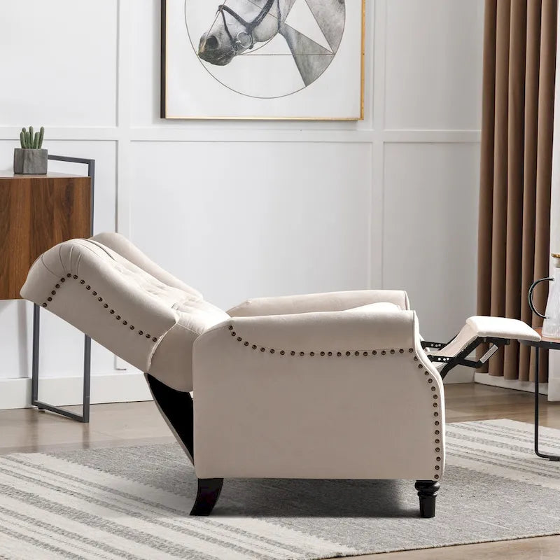Fauteuil inclinable à dossier capitonné et pieds en bois