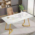 Bureau d'ordinateur à domicile, Bureau de direction en faux marbre blanc et doré de 55 pouces