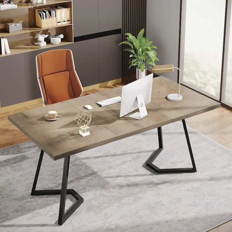 Bureau d'ordinateur à domicile, Bureau de direction en faux marbre blanc et doré de 55 pouces