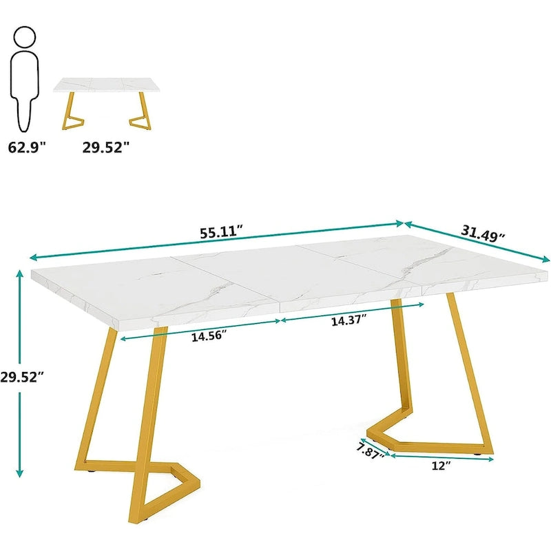 Bureau d'ordinateur à domicile, Bureau de direction en faux marbre blanc et doré de 55 pouces