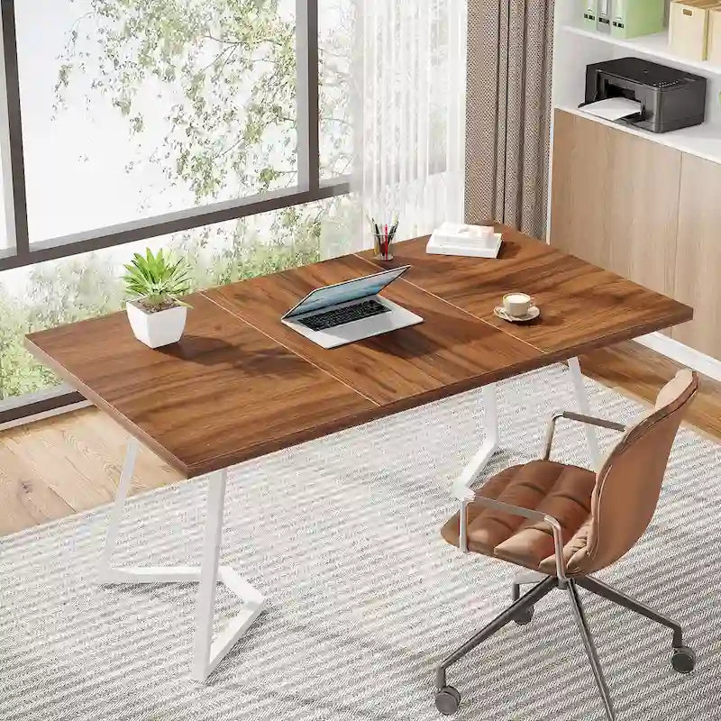 Bureau d'ordinateur à domicile, Bureau de direction en faux marbre blanc et doré de 55 pouces