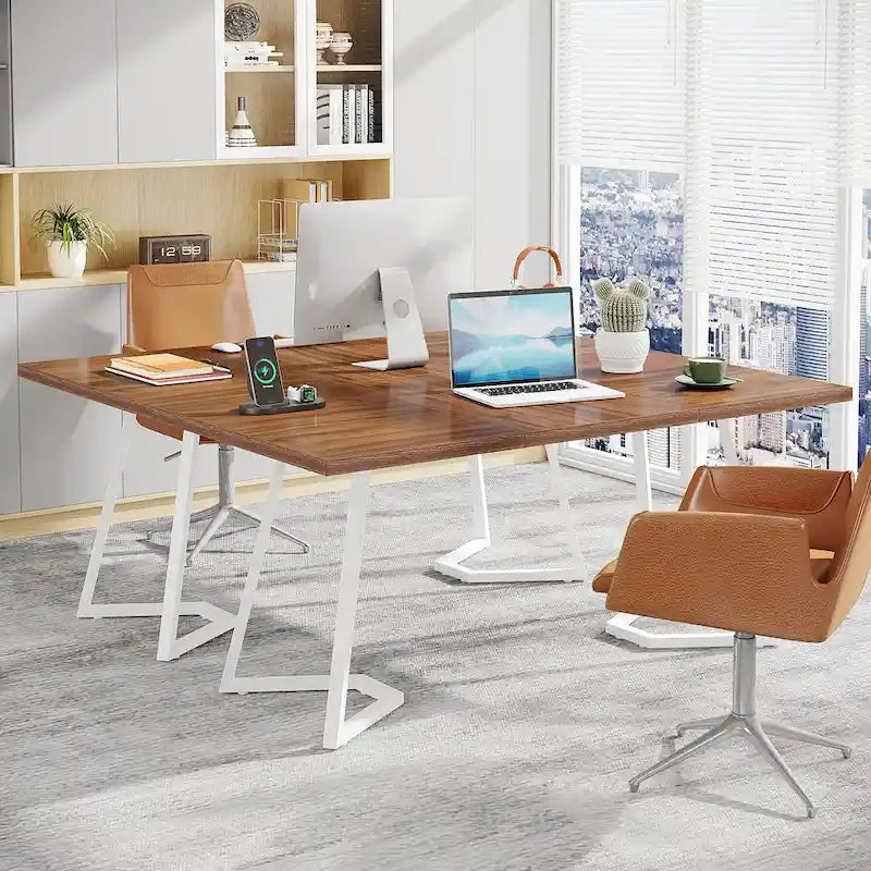 Bureau d'ordinateur à domicile, Bureau de direction en faux marbre blanc et doré de 55 pouces
