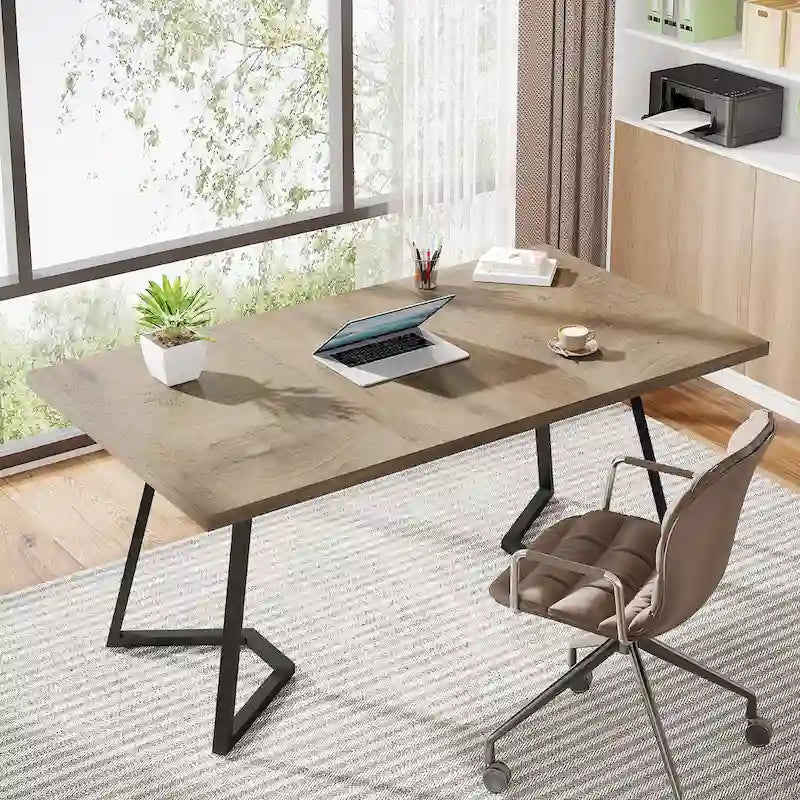 Bureau d'ordinateur à domicile, Bureau de direction en faux marbre blanc et doré de 55 pouces