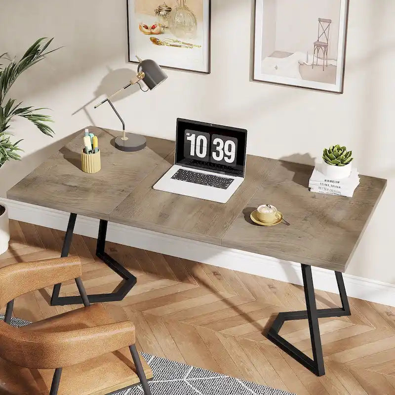 Bureau d'ordinateur à domicile, Bureau de direction en faux marbre blanc et doré de 55 pouces