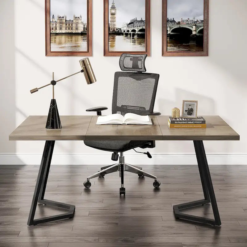 Bureau d'ordinateur à domicile, Bureau de direction en faux marbre blanc et doré de 55 pouces