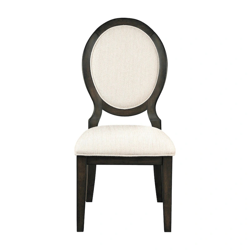 Chaise de salle à manger 20 pouces, dossier ovale rembourré, tissu polylin crème