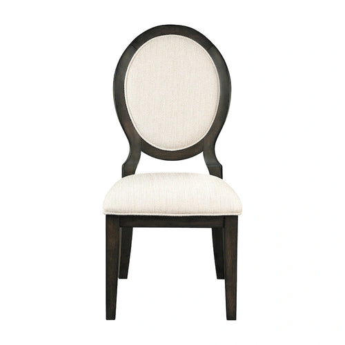 Chaise de salle à manger 20 pouces, dossier ovale rembourré, tissu polylin crème