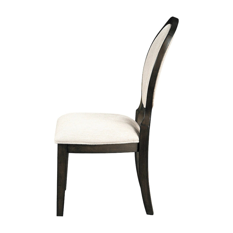 Chaise de salle à manger 20 pouces, dossier ovale rembourré, tissu polylin crème