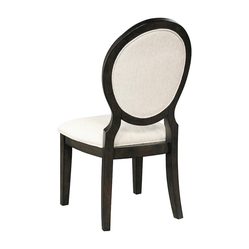 Chaise de salle à manger 20 pouces, dossier ovale rembourré, tissu polylin crème