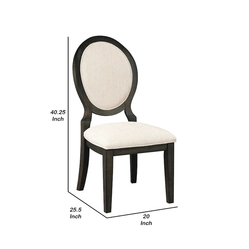 Chaise de salle à manger 20 pouces, dossier ovale rembourré, tissu polylin crème