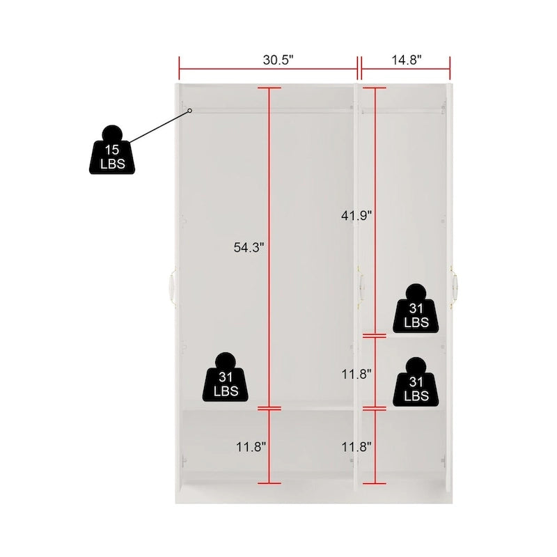 Armoire de 47,2 W avec trois portes, deux tringles à vêtements, poignée florale dorée