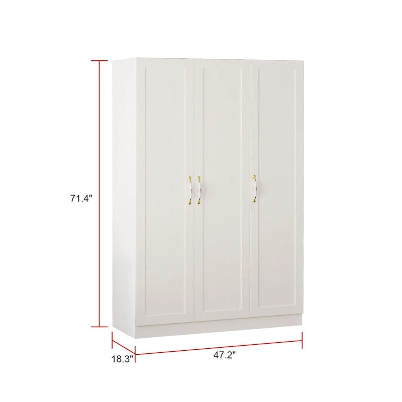 Armoire de 47,2 W avec trois portes, deux tringles à vêtements, poignée florale dorée