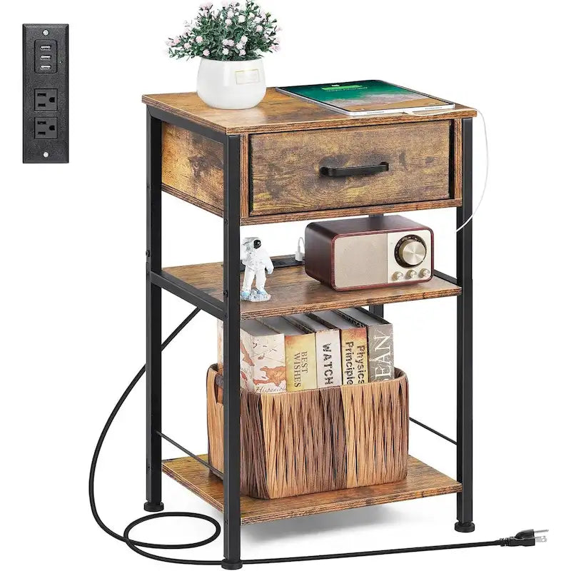 Table de chevet à 3 niveaux avec station de charge