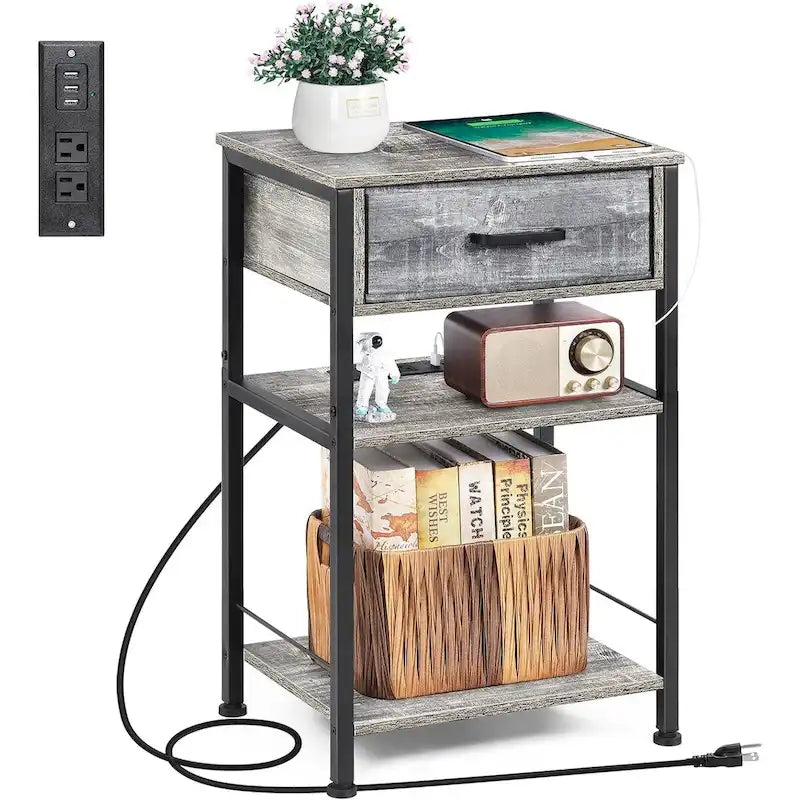 Table de chevet à 3 niveaux avec station de charge