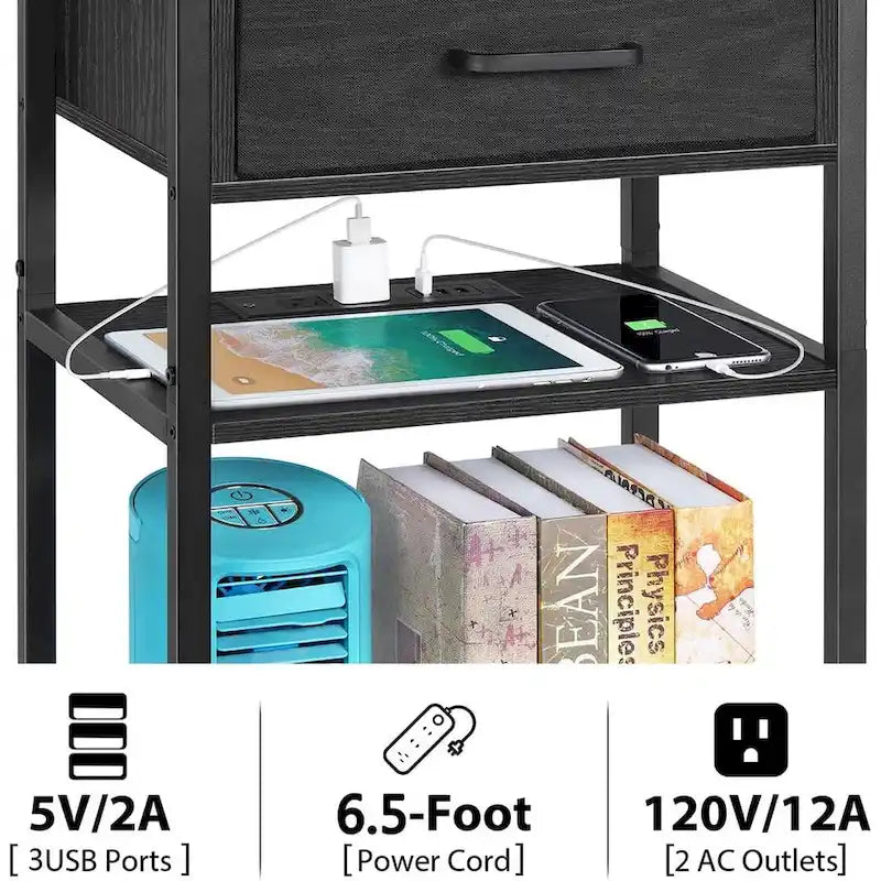 Table de chevet à 3 niveaux avec station de charge