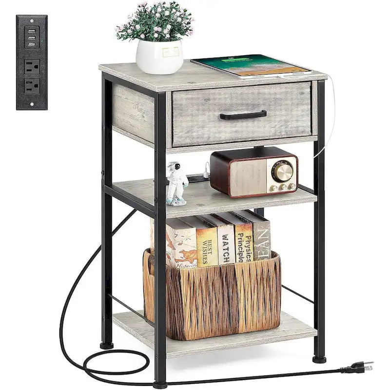 Table de chevet à 3 niveaux avec station de charge