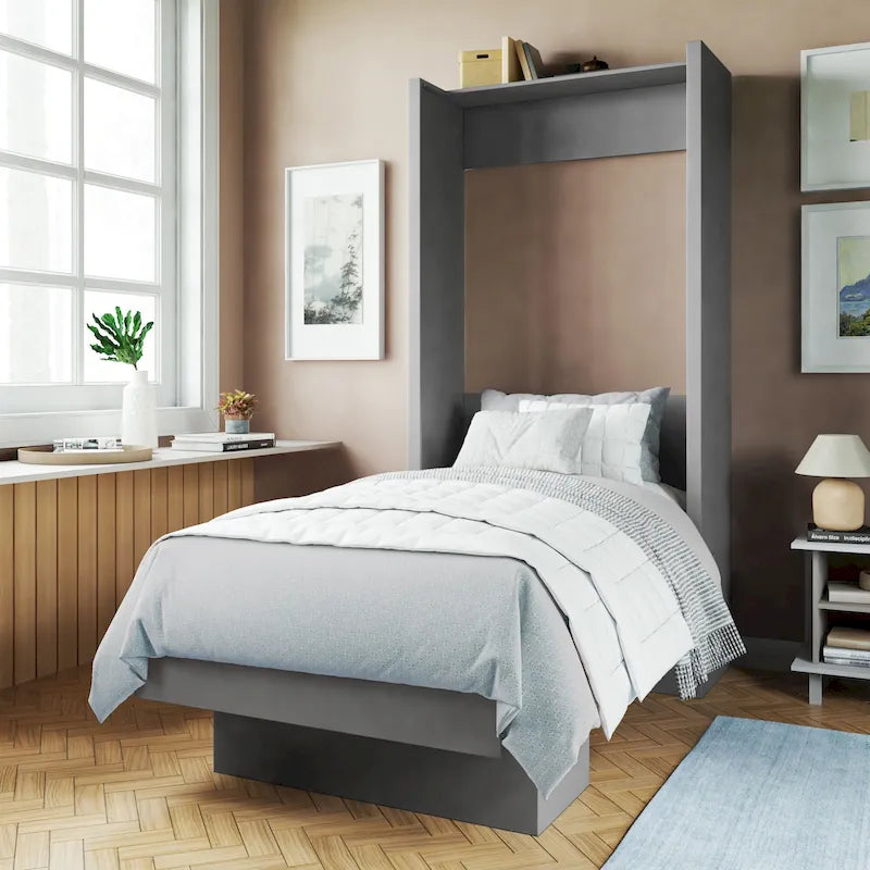 Lit escamotable brésilien contemporain double avec étagère