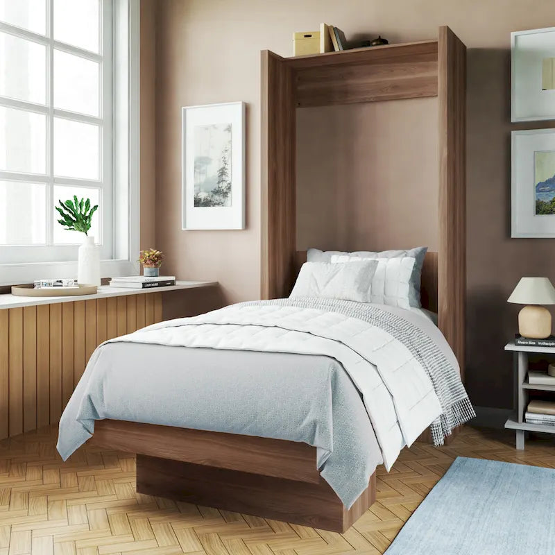 Lit escamotable brésilien contemporain double avec étagère