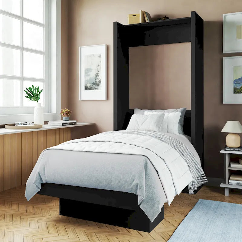 Lit escamotable brésilien contemporain double avec étagère
