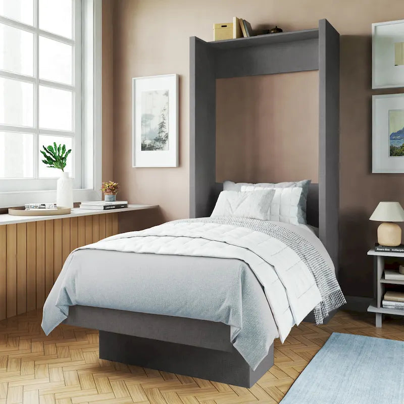 Lit escamotable brésilien contemporain double avec étagère