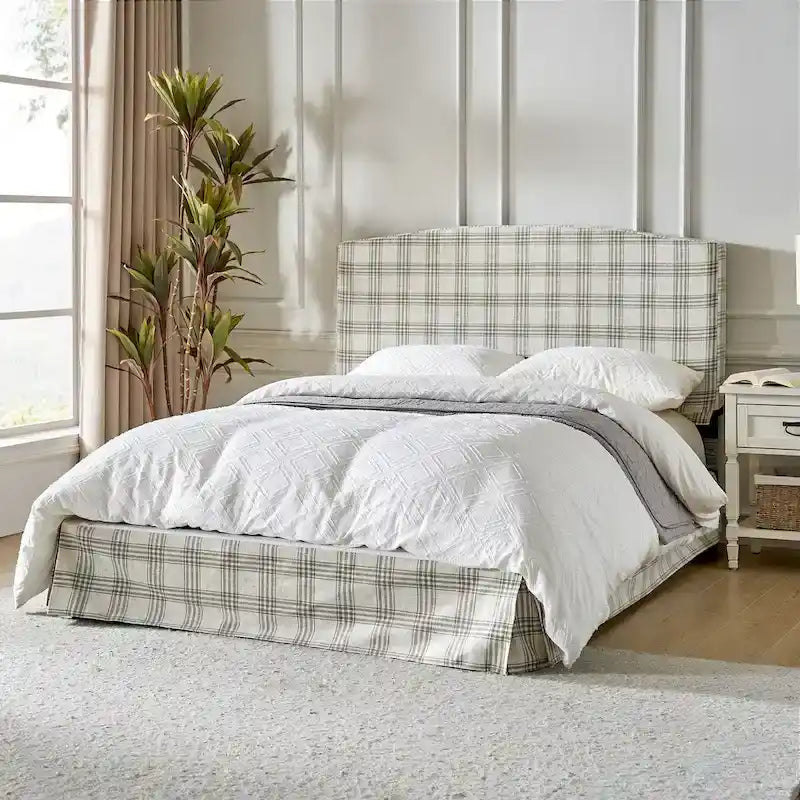 Lit plateforme capitonné traditionnel avec housse lavable – Grand lit