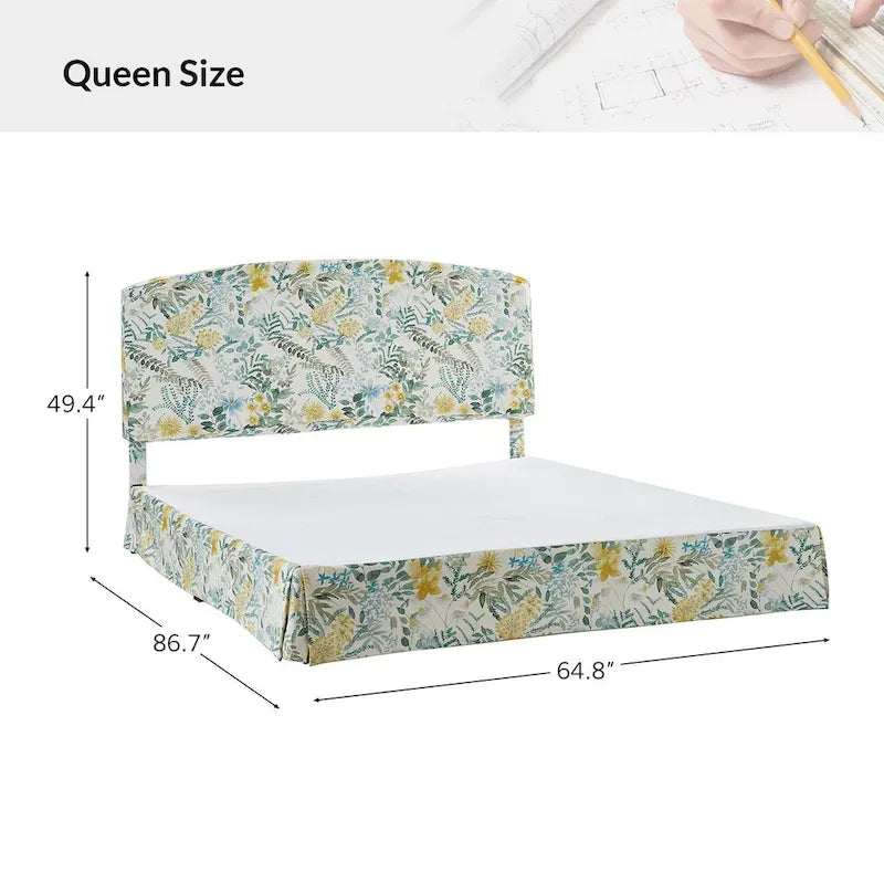 Lit plateforme capitonné traditionnel avec housse lavable – Grand lit