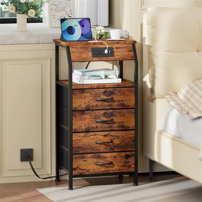 Table de chevet avec station de chargement Petite table de nuit avec étagère en bois