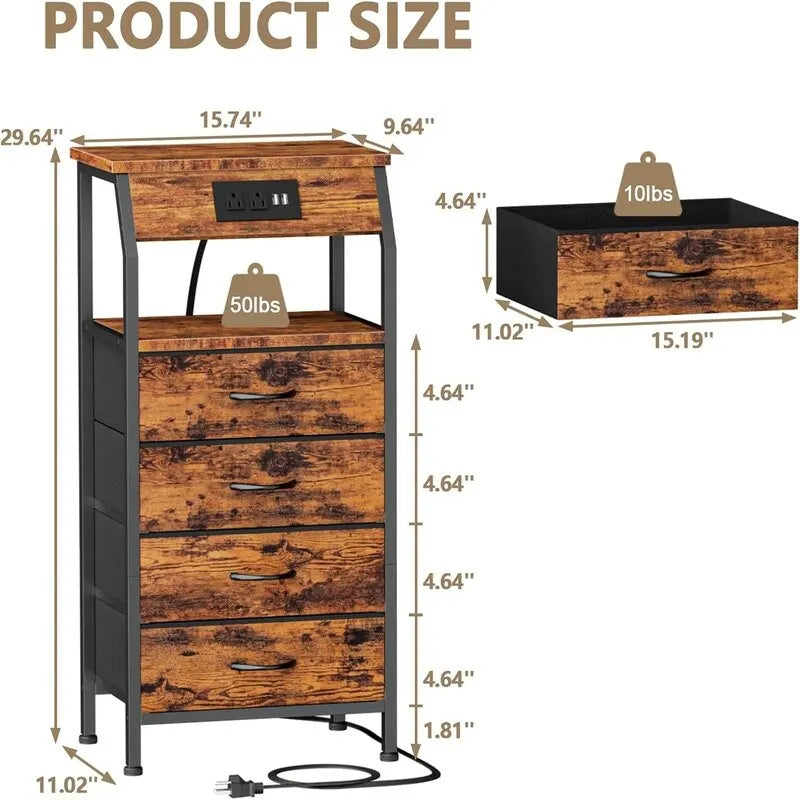 Table de chevet avec station de chargement Petite table de nuit avec étagère en bois