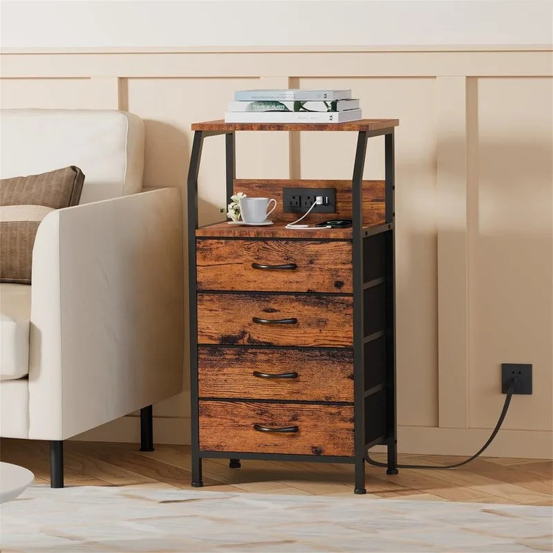 Table de chevet avec station de chargement Petite table de nuit avec étagère en bois