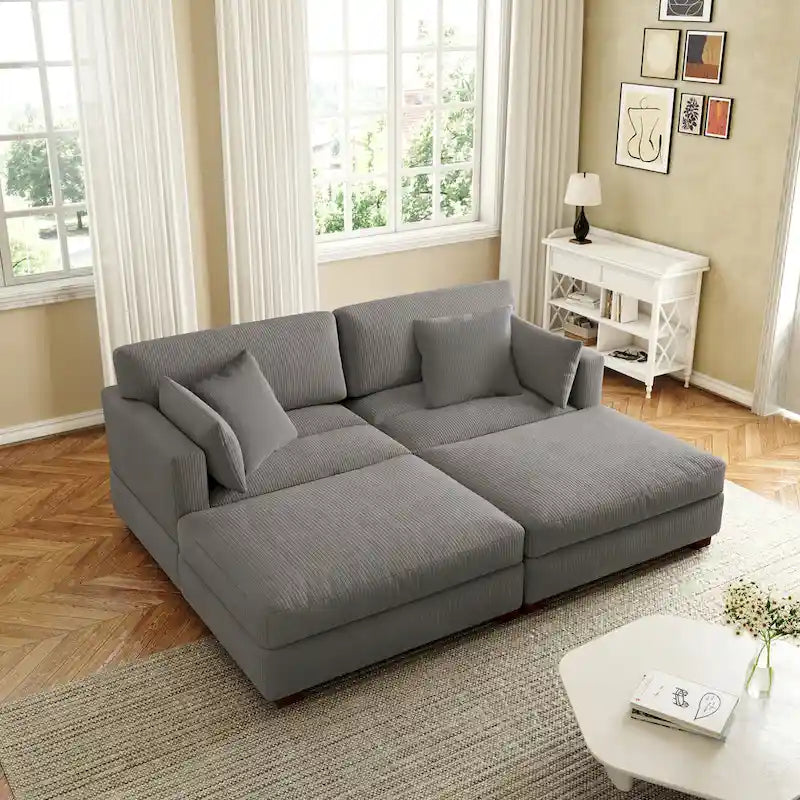 Canapé d'angle moderne en velours côtelé avec coussins d'accoudoir