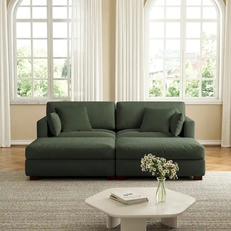 Canapé d'angle moderne en velours côtelé avec coussins d'accoudoir