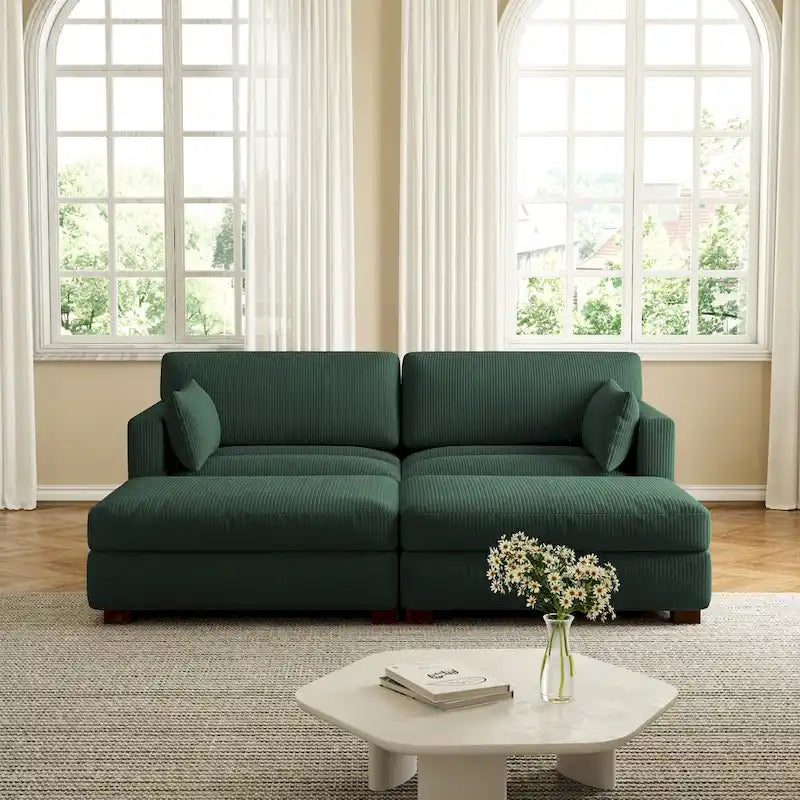 Canapé d'angle moderne en velours côtelé avec coussins d'accoudoir
