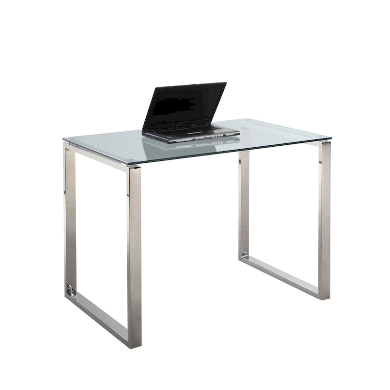 Bureau d'ordinateur contemporain compact avec plateau en verre