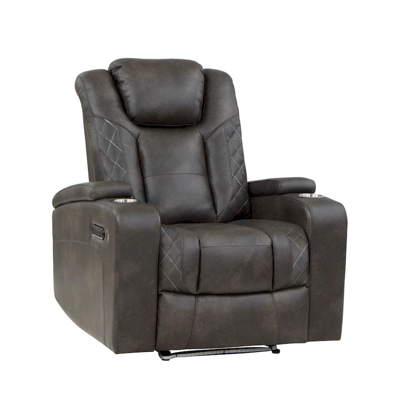 Fauteuil inclinable électrique de 101,6 cm, en similicuir gris, avec LED, port USB et porte-gobelets