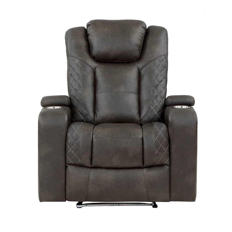 Fauteuil inclinable électrique de 101,6 cm, en similicuir gris, avec LED, port USB et porte-gobelets