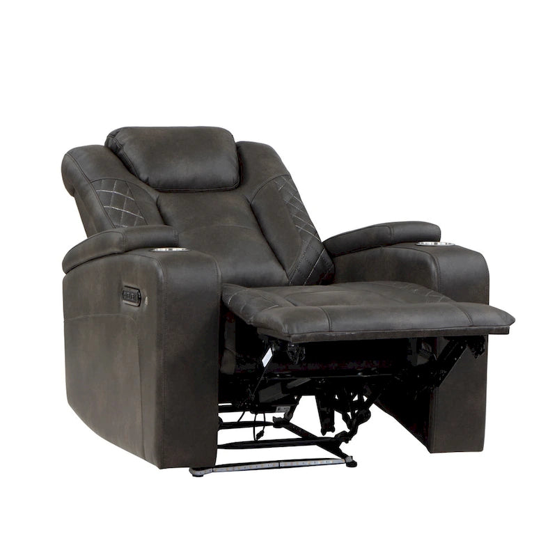Fauteuil inclinable électrique de 101,6 cm, en similicuir gris, avec LED, port USB et porte-gobelets
