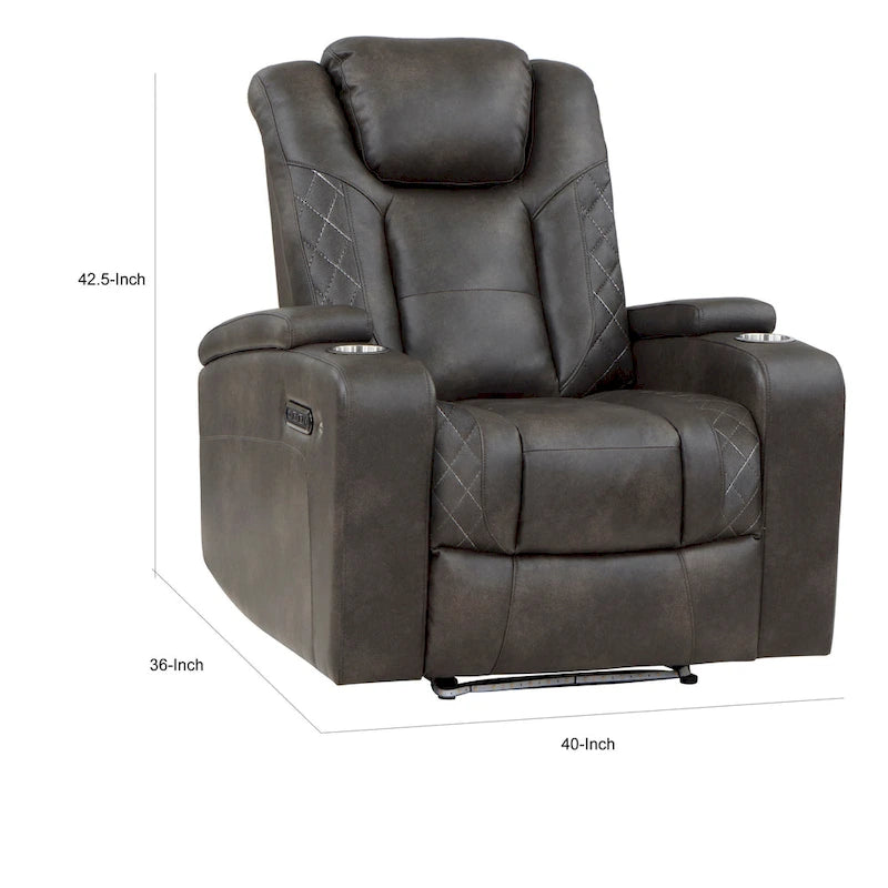 Fauteuil inclinable électrique de 101,6 cm, en similicuir gris, avec LED, port USB et porte-gobelets