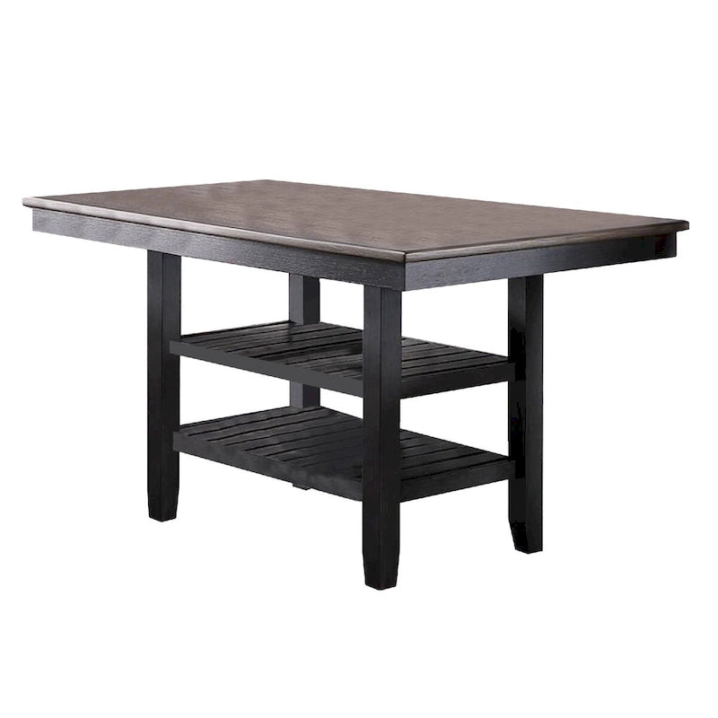 Table hauteur comptoir avec 2 étagères ouvertes, brun foncé