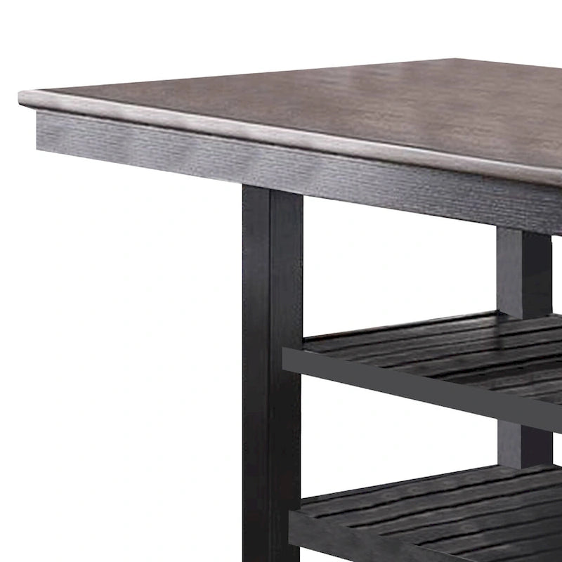Table hauteur comptoir avec 2 étagères ouvertes, brun foncé