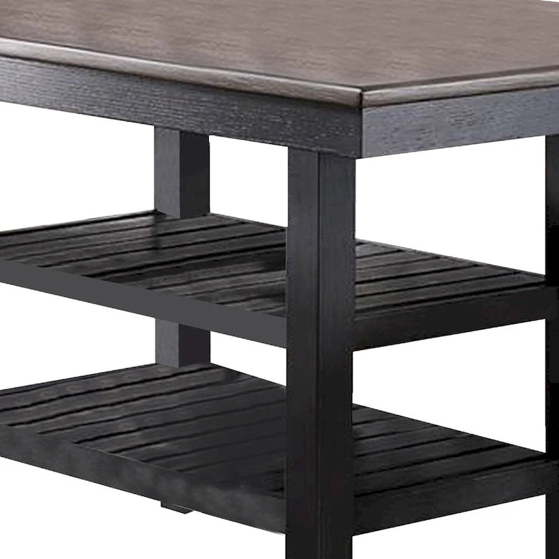 Table hauteur comptoir avec 2 étagères ouvertes, brun foncé