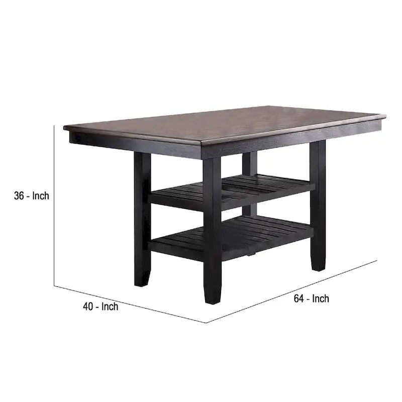 Table hauteur comptoir avec 2 étagères ouvertes, brun foncé