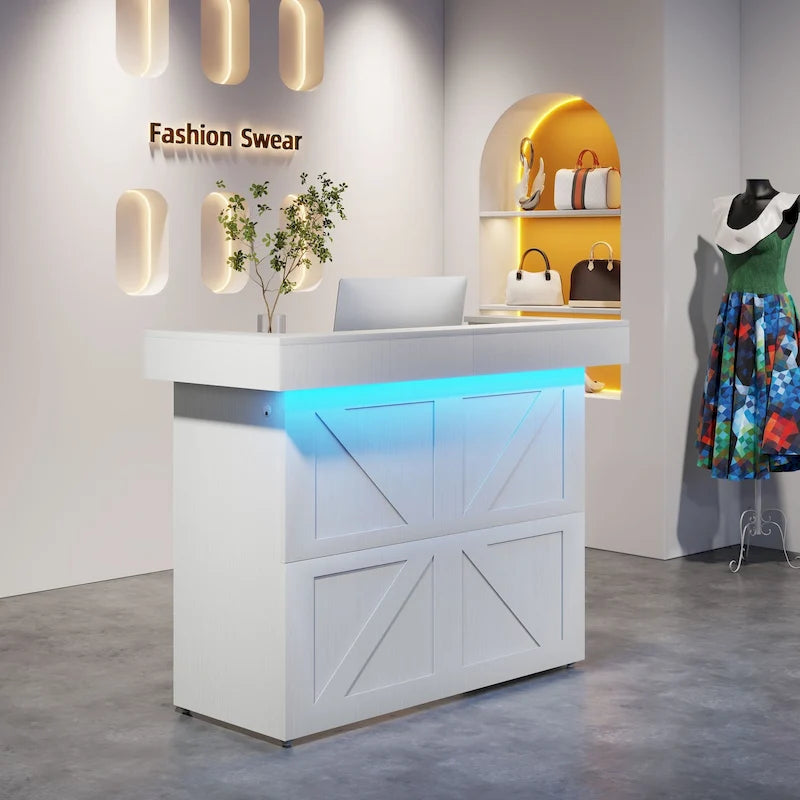 Bureau d'accueil avec lumière, bureau d'accueil moderne avec 2 œillets